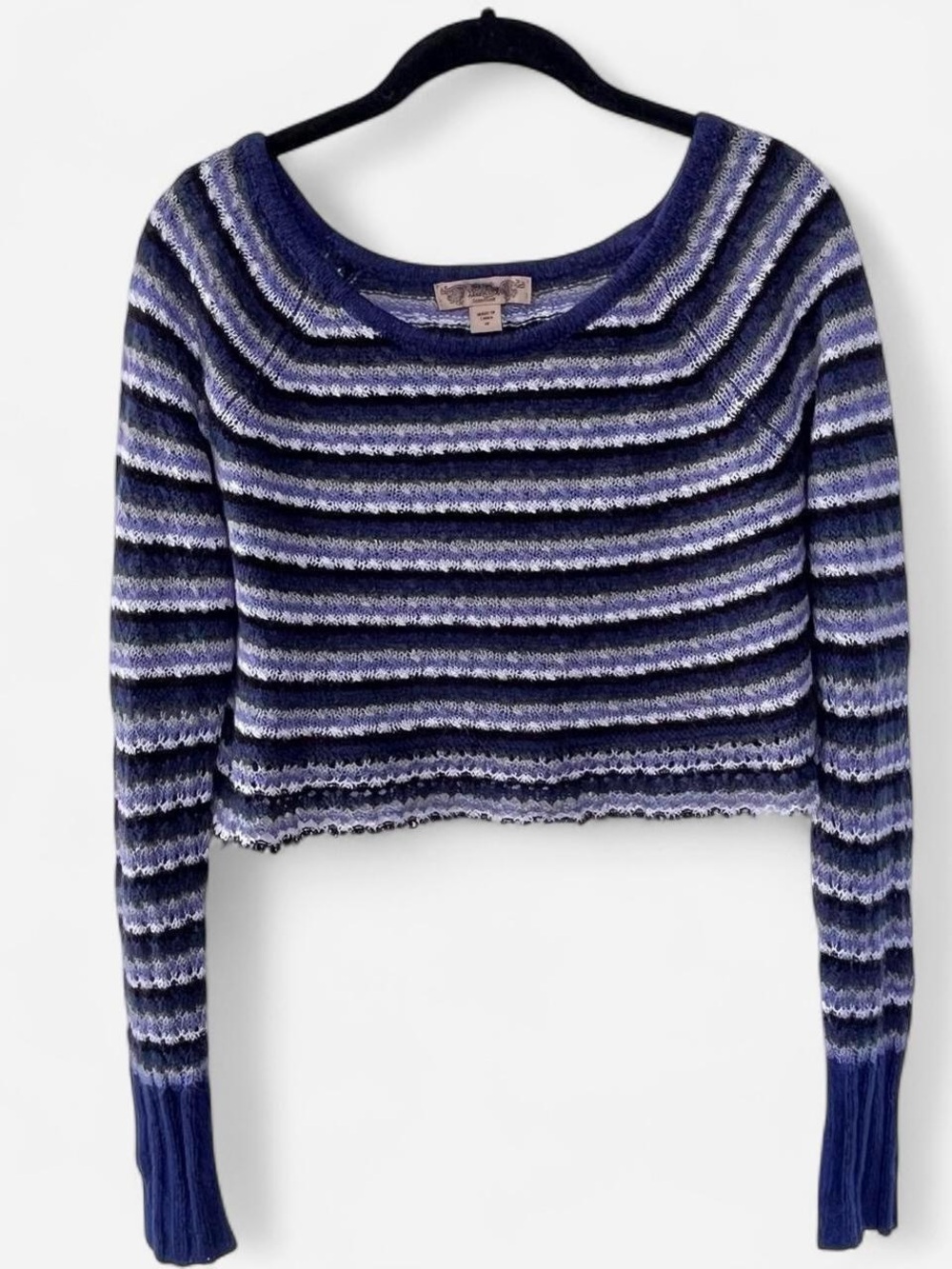 Nine West blue, white, and grey striped cropped sweater